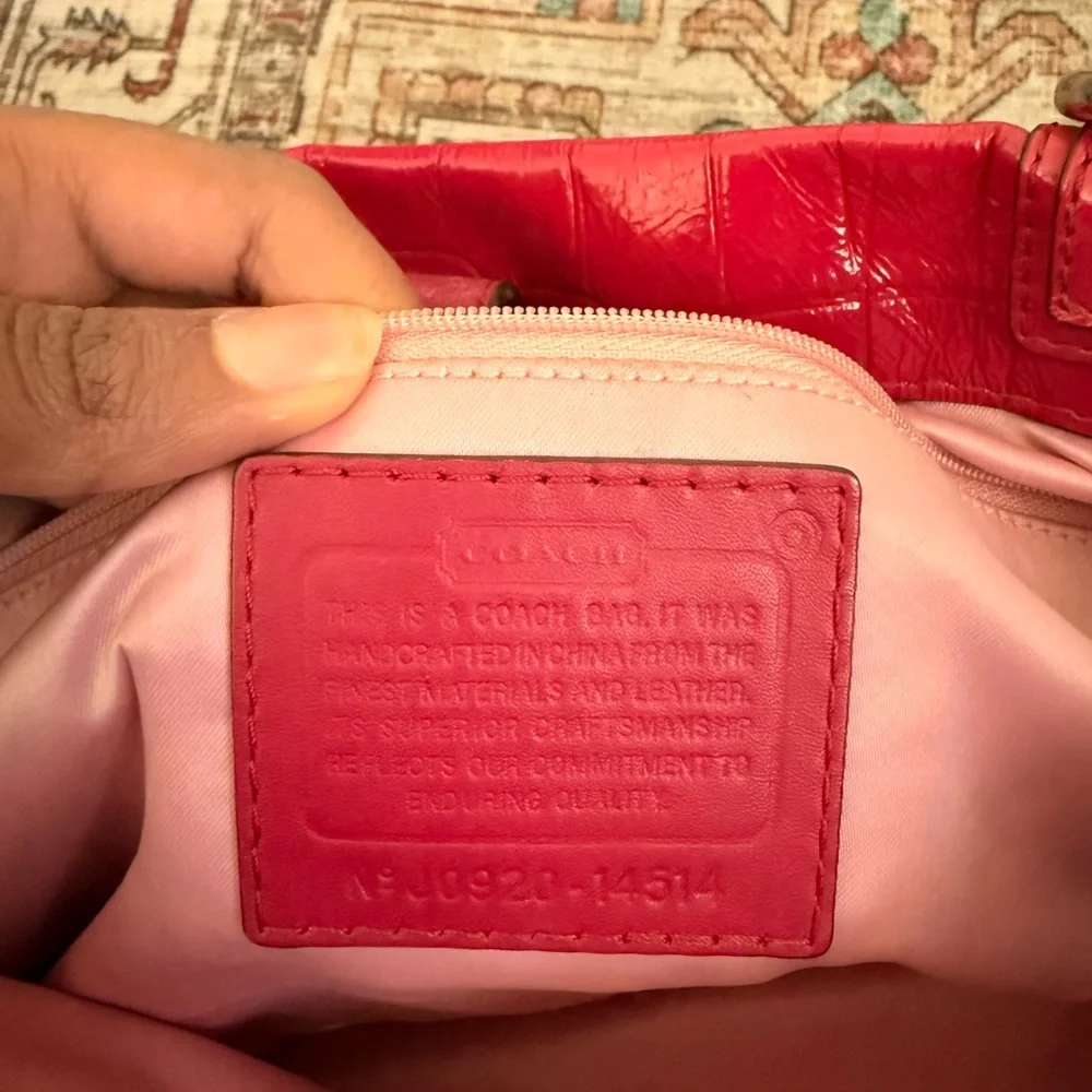 Coach Pink Peyton Patent Leather Carryall Bag